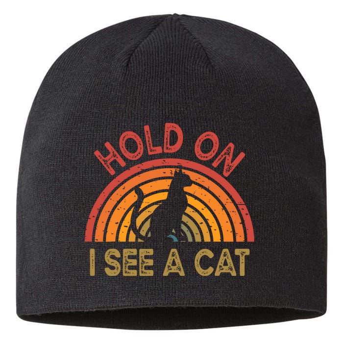 Vintage Hold On I See Cat Design Funny Saying Sustainable Beanie