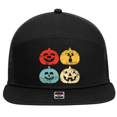 Vintage Halloween Pumpkin Kids Funny Retro Gift 7 Panel Mesh Trucker Snapback Hat