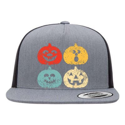 Vintage Halloween Pumpkin Kids Funny Retro Gift Flat Bill Trucker Hat