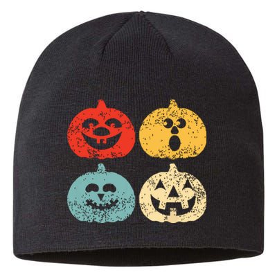 Vintage Halloween Pumpkin Kids Funny Retro Gift Sustainable Beanie