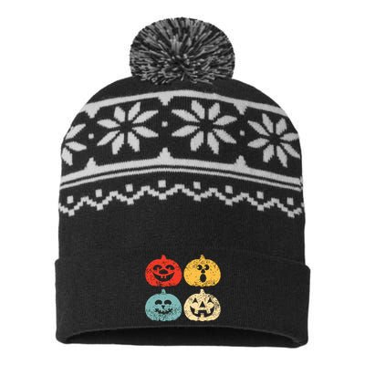 Vintage Halloween Pumpkin Kids Funny Retro Gift USA-Made Snowflake Beanie