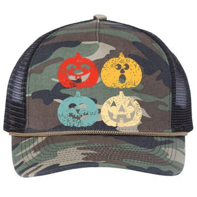 Vintage Halloween Pumpkin Kids Funny Retro Gift Retro Rope Trucker Hat Cap