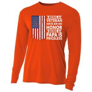 Veteran Honor Papa Priceless Proud American Veteran Dad Gift Cooling Performance Long Sleeve Crew