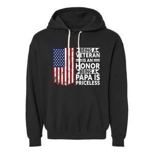 Veteran Honor Papa Priceless Proud American Veteran Dad Gift Garment-Dyed Fleece Hoodie