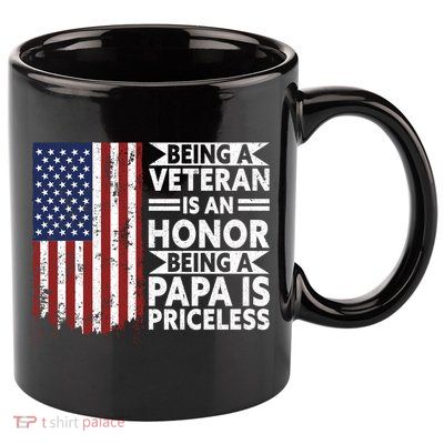 Veteran Honor Papa Priceless Proud American Veteran Dad Gift 11oz C Handle Ceramic Mug