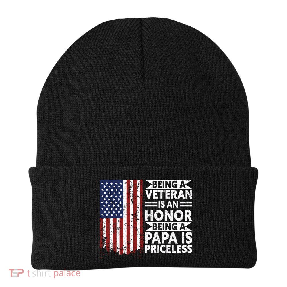 Veteran Honor Papa Priceless Proud American Veteran Dad Gift Beanie