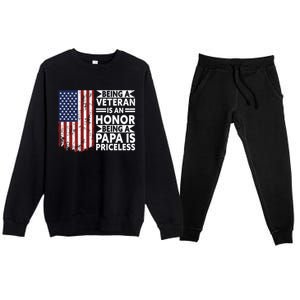 Veteran Honor Papa Priceless Proud American Veteran Dad Gift Premium Crewneck Sweatsuit Set