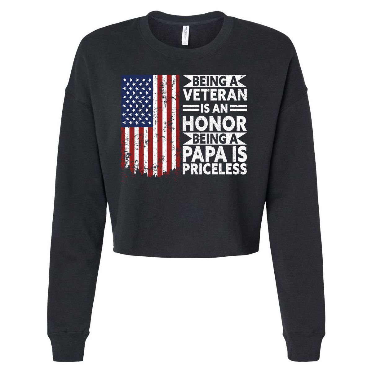 Veteran Honor Papa Priceless Proud American Veteran Dad Gift Cropped Pullover Crew