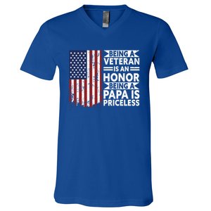 Veteran Honor Papa Priceless Proud American Veteran Dad Gift V-Neck T-Shirt