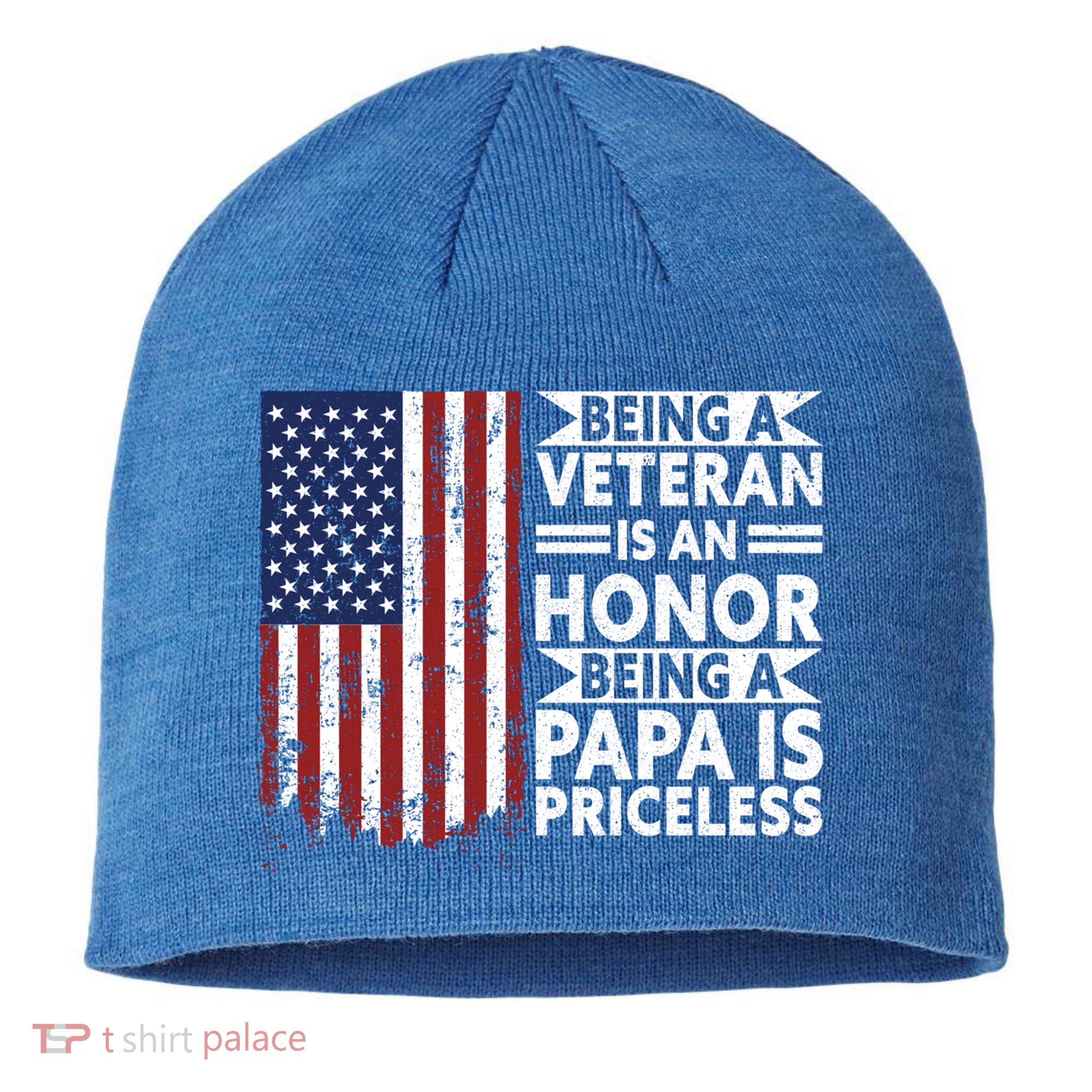 Veteran Honor Papa Priceless Proud American Veteran Dad Gift Sustainable Beanie