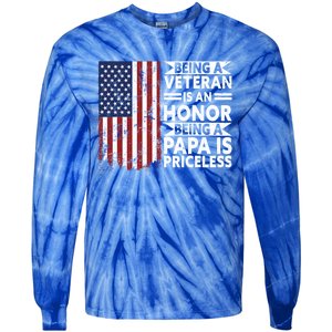 Veteran Honor Papa Priceless Proud American Veteran Dad Gift Tie-Dye Long Sleeve Shirt