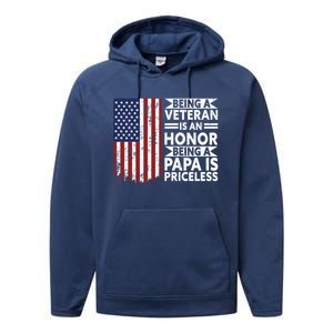 Veteran Honor Papa Priceless Proud American Veteran Dad Gift Performance Fleece Hoodie