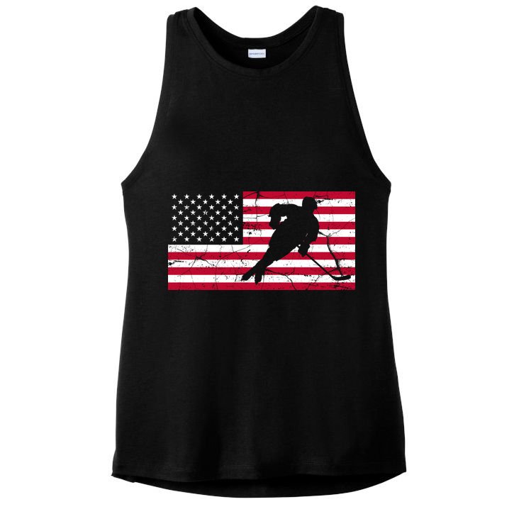 Vintage Hockey Player American Flag Ladies PosiCharge Tri-Blend Wicking Tank