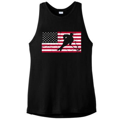 Vintage Hockey Player American Flag Ladies PosiCharge Tri-Blend Wicking Tank