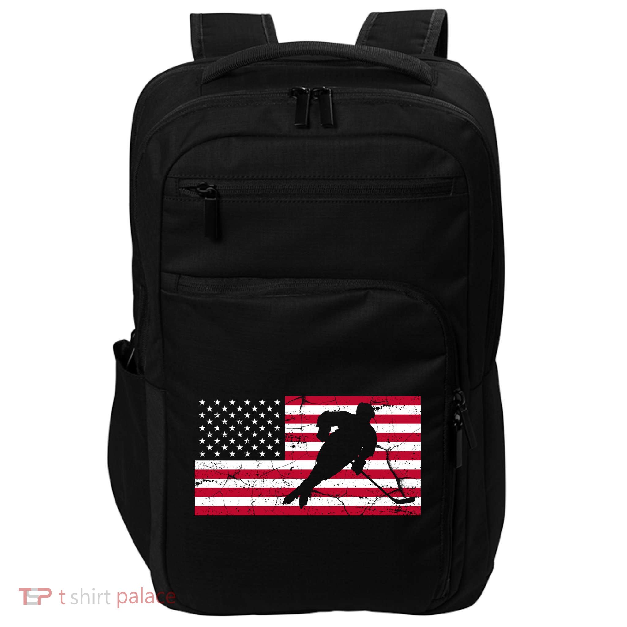 Vintage Hockey Player American Flag Impact Tech Backpack