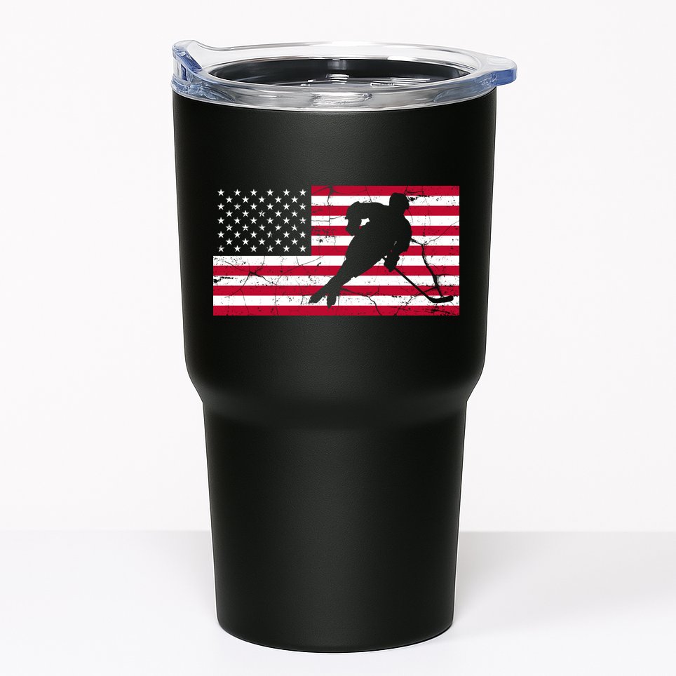 Vintage Hockey Player American Flag Tumbler