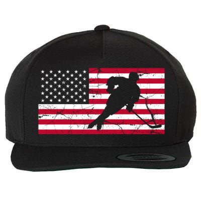 Vintage Hockey Player American Flag Wool Snapback Cap