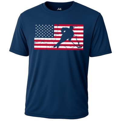 Vintage Hockey Player American Flag Performance Shirt