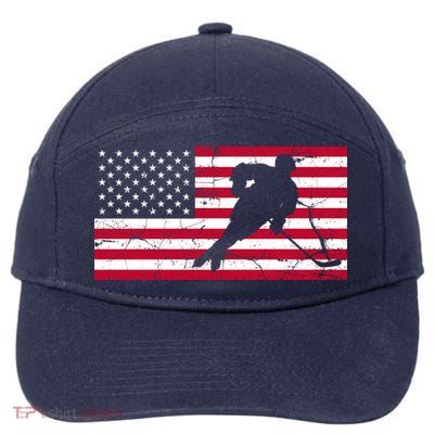 Vintage Hockey Player American Flag 7-Panel Snapback Hat