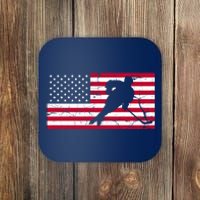 Vintage Hockey Player American Flag Coaster