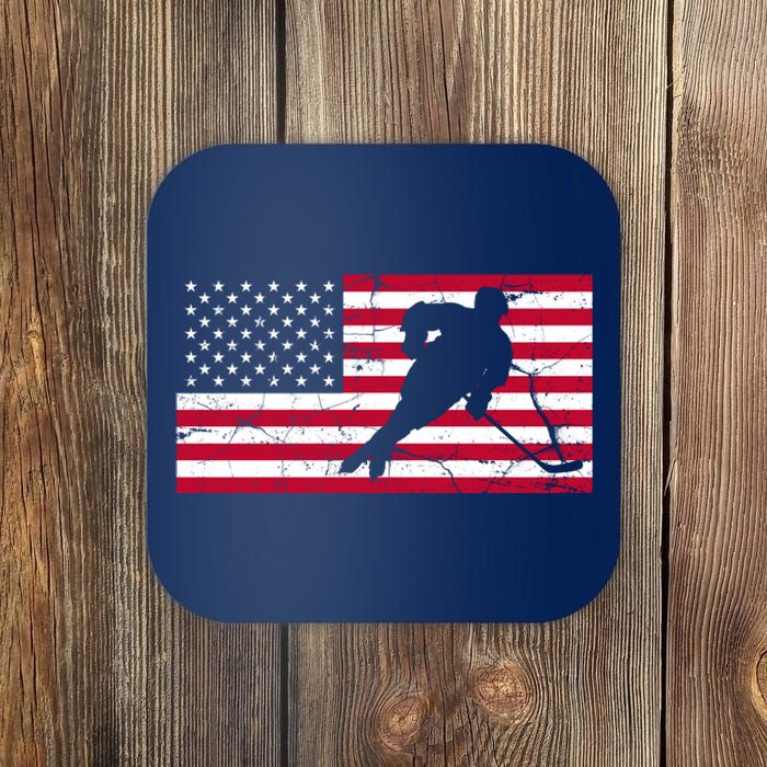 Vintage Hockey Player American Flag Coaster