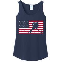 Vintage Hockey Player American Flag Ladies Essential Tank