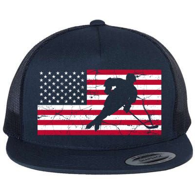 Vintage Hockey Player American Flag Flatbill Hat