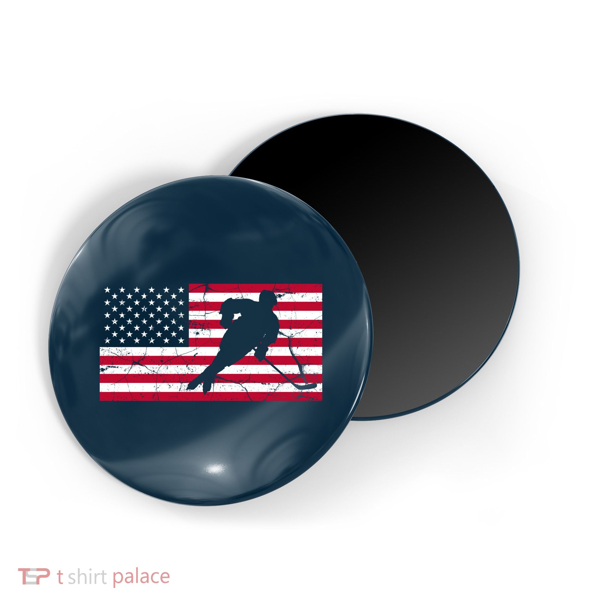 Vintage Hockey Player American Flag Magnet