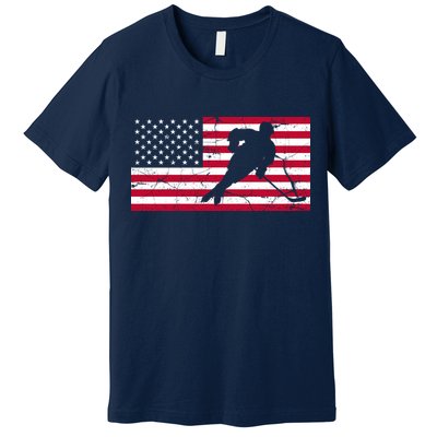 Vintage Hockey Player American Flag Premium T-Shirt