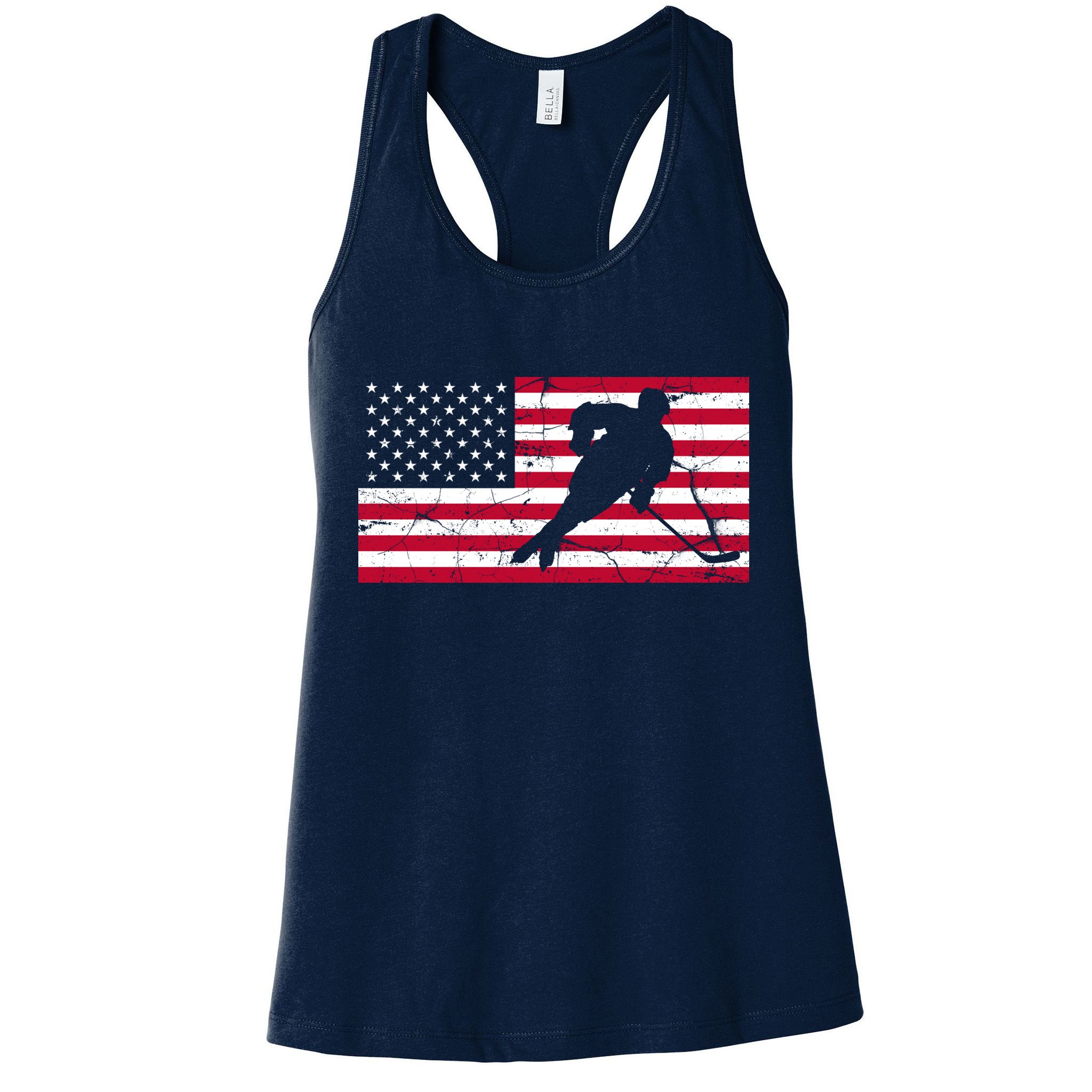 Vintage Hockey Player American Flag Womens Tank Top