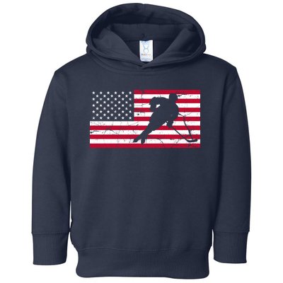 Vintage Hockey Player American Flag Toddler Hoodie