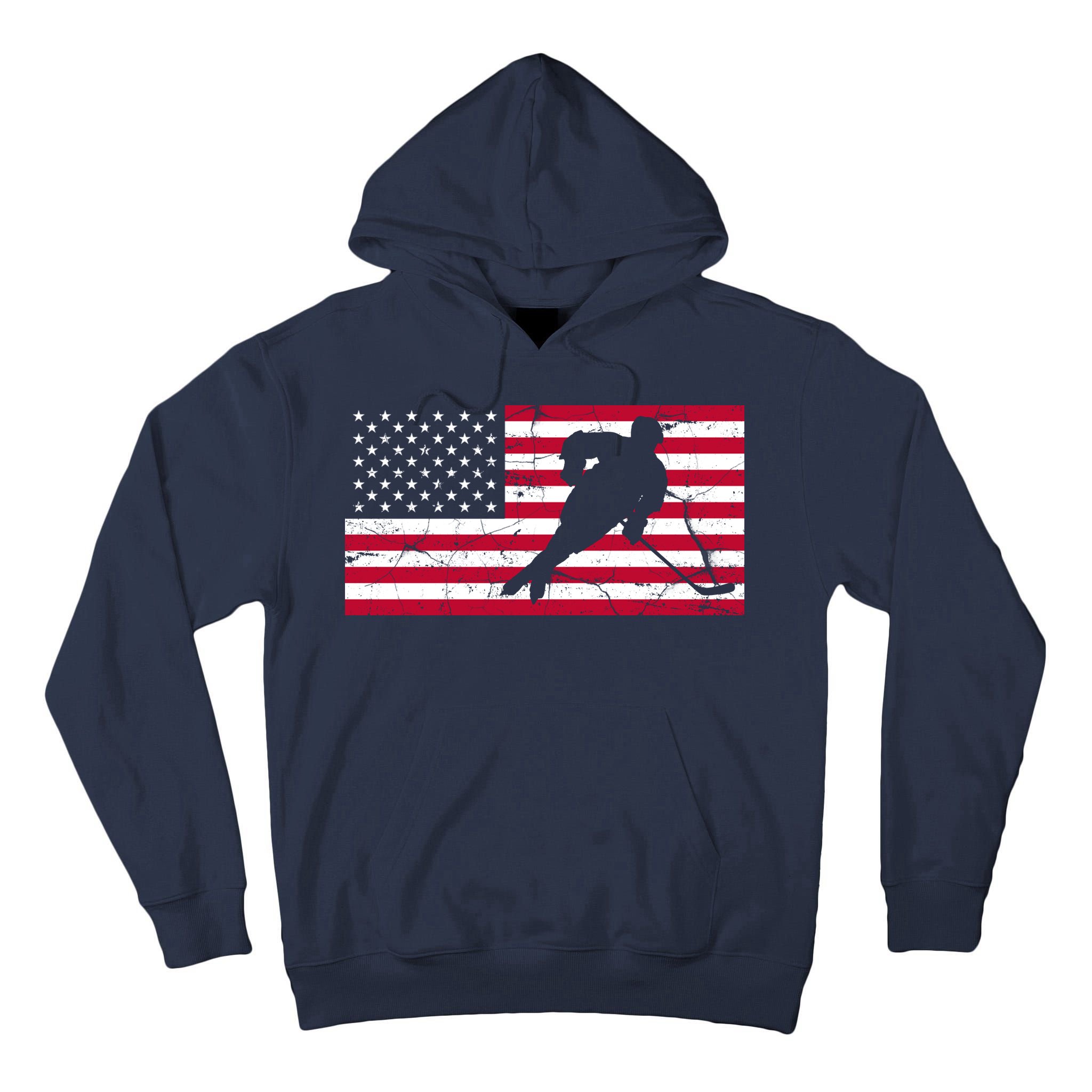 Vintage Hockey Player American Flag Tall Hoodie