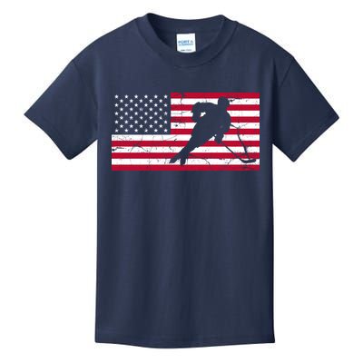 Vintage Hockey Player American Flag Kids T-Shirt