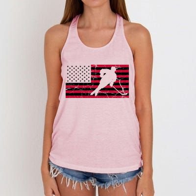 Vintage Hockey Player American Flag Women's Knotted Racerback Tank