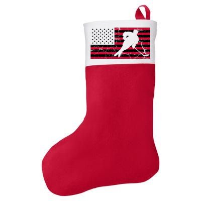 Vintage Hockey Player American Flag Felt Holiday Christmas Stocking