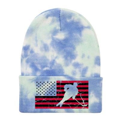 Vintage Hockey Player American Flag Tie Dye 12in Knit Beanie