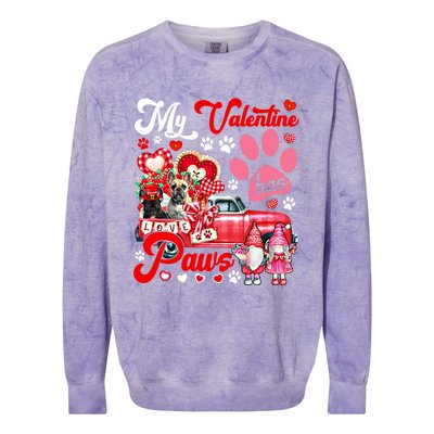 Valentine Has Paws Couple French Bulldogs On Pickup Gnomes Gift Colorblast Crewneck Sweatshirt