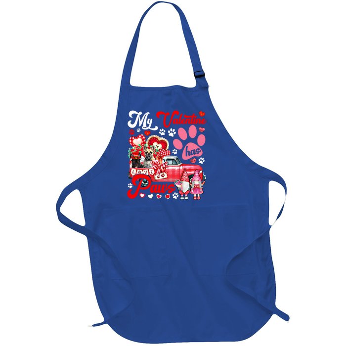 Valentine Has Paws Couple French Bulldogs On Pickup Gnomes Gift Full-Length Apron With Pockets