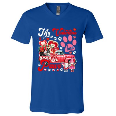 Valentine Has Paws Couple French Bulldogs On Pickup Gnomes Gift V-Neck T-Shirt