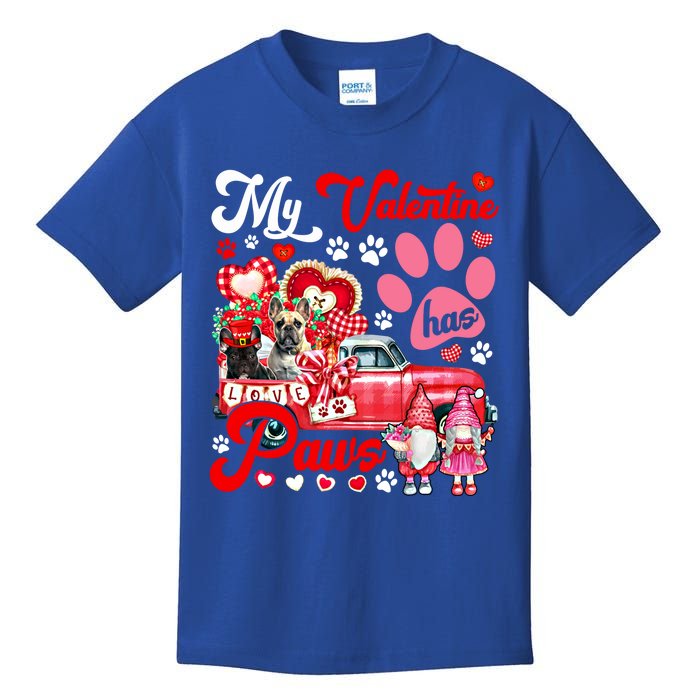 Valentine Has Paws Couple French Bulldogs On Pickup Gnomes Gift Kids T-Shirt