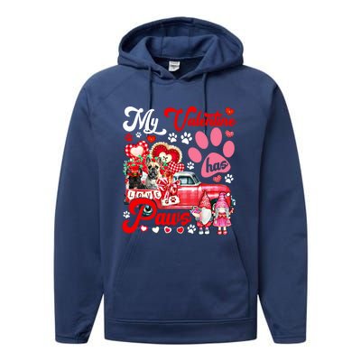 Valentine Has Paws Couple French Bulldogs On Pickup Gnomes Gift Performance Fleece Hoodie