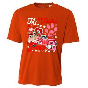 Valentine Has Paws Couple Golden Retrievers On Pickup Gnomes Gift Cooling Performance Crew T-Shirt