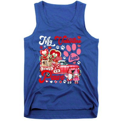 Valentine Has Paws Couple Golden Retrievers On Pickup Gnomes Gift Tank Top