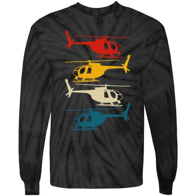 Vintage Helicopter Pilot Aviation Retro  Tie-Dye Long Sleeve Shirt