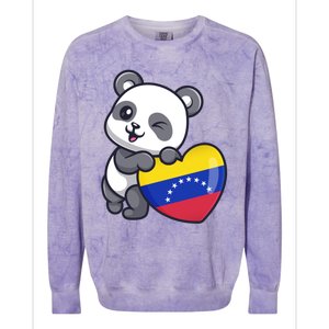 Venezuela Heart Panda Pride Venezuelan Flag Roots Souvenir Funny Gift Colorblast Crewneck Sweatshirt