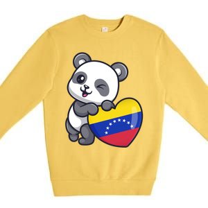 Venezuela Heart Panda Pride Venezuelan Flag Roots Souvenir Funny Gift Premium Crewneck Sweatshirt