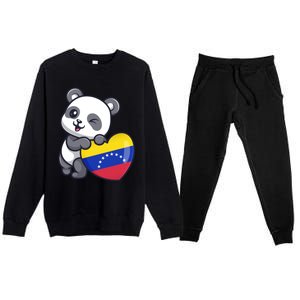 Venezuela Heart Panda Pride Venezuelan Flag Roots Souvenir Funny Gift Premium Crewneck Sweatsuit Set