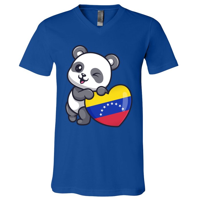 Venezuela Heart Panda Pride Venezuelan Flag Roots Souvenir Funny Gift V-Neck T-Shirt