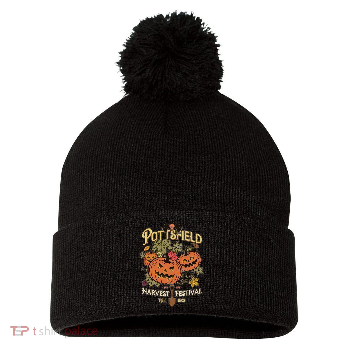 Vintage Halloween Pottsfield Harvest Festival EST 1502 Pom Pom 12in Knit Beanie