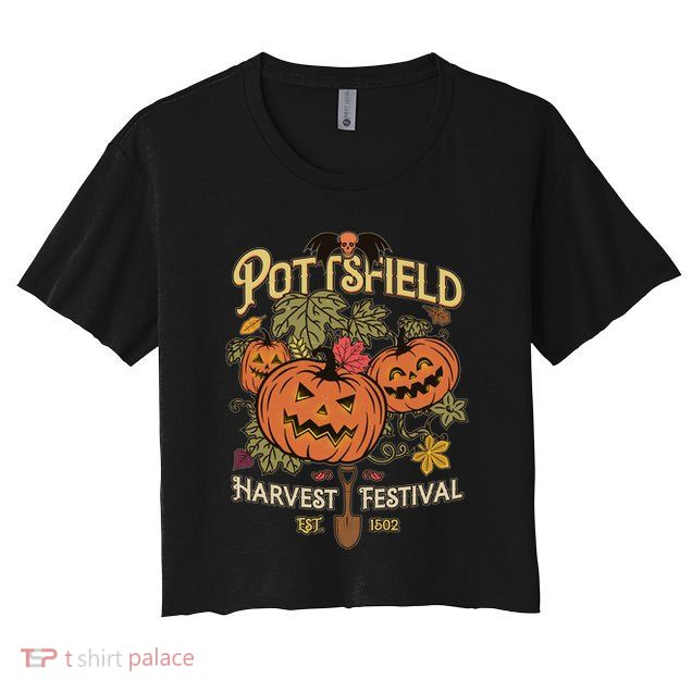 Vintage Halloween Pottsfield Harvest Festival EST 1502 Crop Top